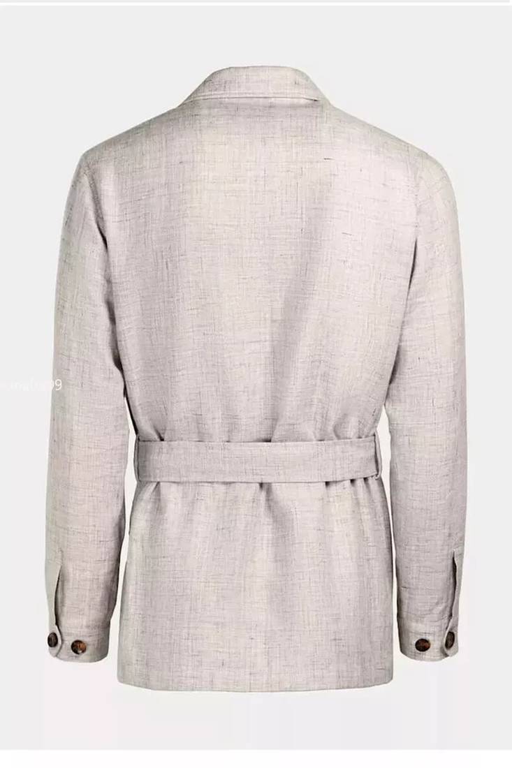 Men's off white  lambskin leather coat - 4 envelope pocket & button style