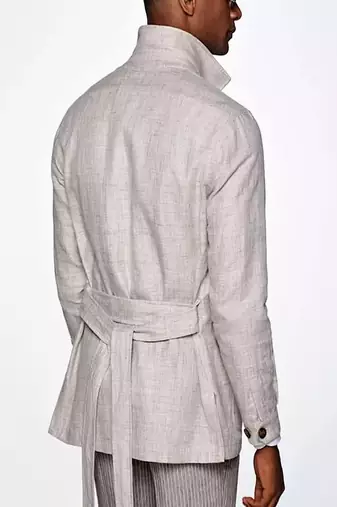 Men's off white  lambskin leather coat - 4 envelope pocket & button style
