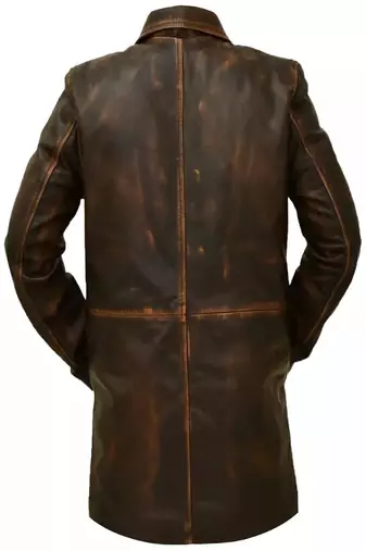 Men's brown rubbed off lambskin leather coat -2 pocket & button style