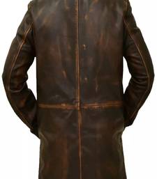 Men's brown rubbed off lambskin leather coat -2 pocket & button style
