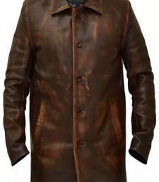 Men's brown rubbed off lambskin leather coat -2 pocket & button style