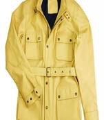 Men's yellow genuine leather coat -4 envelope pocket & waist belt style