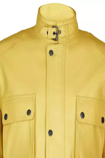 Men's yellow genuine leather coat -4 envelope pocket & waist belt style