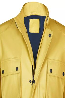 Men's yellow genuine leather coat -4 envelope pocket & waist belt style 4