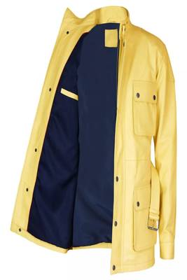 Men's yellow genuine leather coat -4 envelope pocket & waist belt style 5