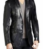 Men's black genuine leather coat blazer-2 flap pocket & button style