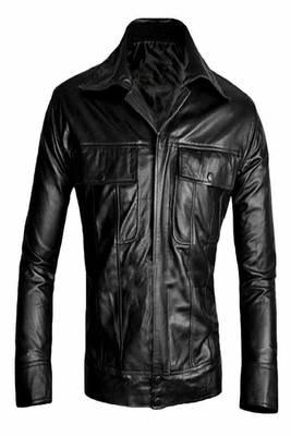 Men's black genuine leather jacket blazer-2 flap pocket & button style 1