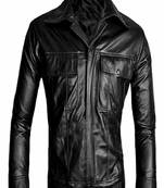 Men's black genuine leather jacket blazer-2 flap pocket & button style