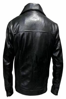 Men's black genuine leather jacket blazer-2 flap pocket & button style 2