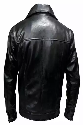 Men's black genuine leather jacket blazer-2 flap pocket & button style
