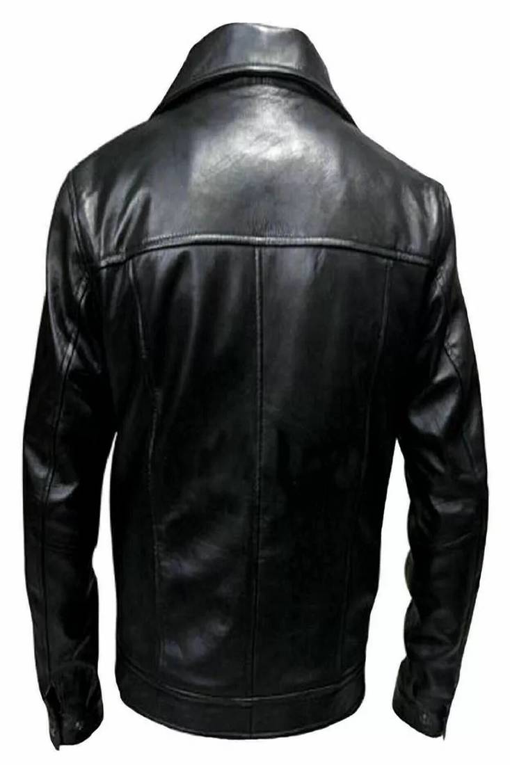 Men's black genuine leather jacket blazer-2 flap pocket & button style