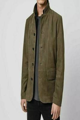 Men's green suede  genuine leather -2 flap pocket & button style 1