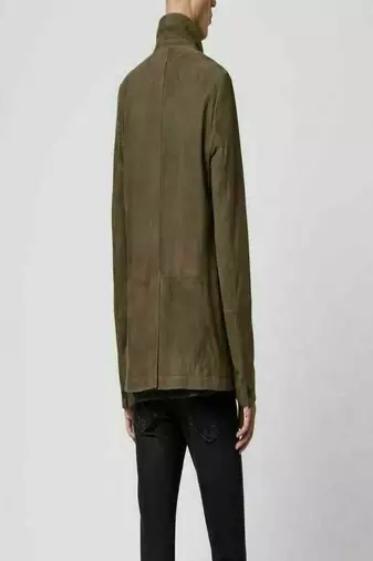 Men's green suede  genuine leather -2 flap pocket & button style