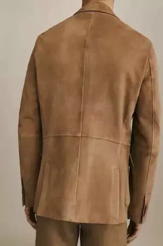 Men's tan suede genuine lambskin leather -2 flap pocket & lapel collar style