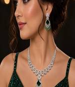 emerald green bridal necklace set, cubic zirconia chandelier earrings, bollywood choker