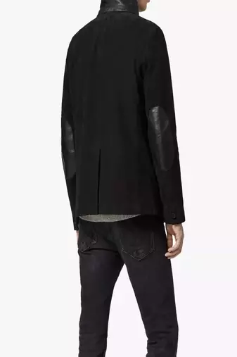 Men's black suede genuine lambskin leather coat -2 flap pocket & button style