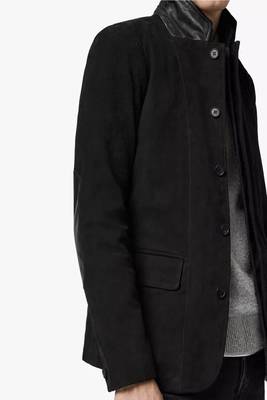 Men's black suede genuine lambskin leather coat -2 flap pocket & button style 5