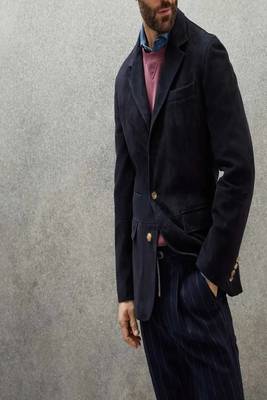 Men's black suede genuine lambskin leather coat -2 flap pocket & button style 1