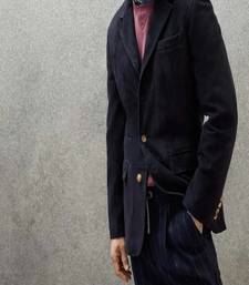 Men's black suede genuine lambskin leather coat -2 flap pocket & button style