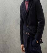 Men's black suede genuine lambskin leather coat -2 flap pocket & button style