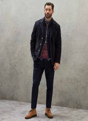 Men's black suede genuine lambskin leather coat -2 flap pocket & button style 4