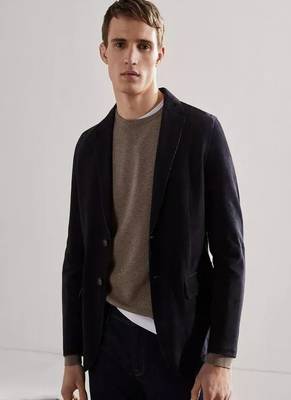 Men's black suede genuine lambskin leather coat -2 flap pocket & button style 1