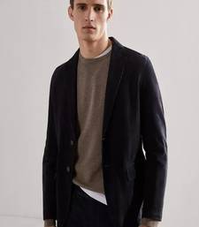 Men's black suede genuine lambskin leather coat -2 flap pocket & button style
