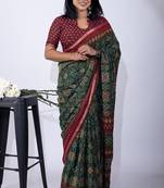 Mirchi fashion women's green patola zari border viscose cotton saree with unstitched blouse piece