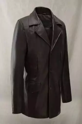 Men's brown genuine lambskin leather coat -2 flap pocket & button style