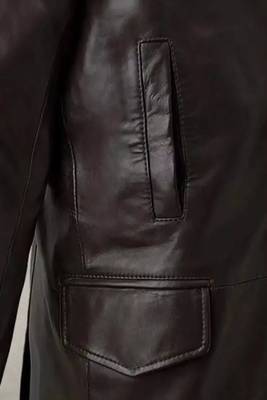 Men's brown genuine lambskin leather coat -2 flap pocket & button style 3