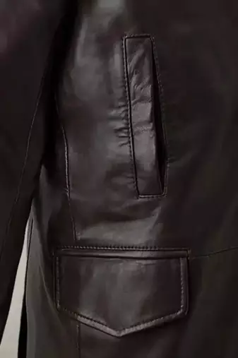 Men's brown genuine lambskin leather coat -2 flap pocket & button style