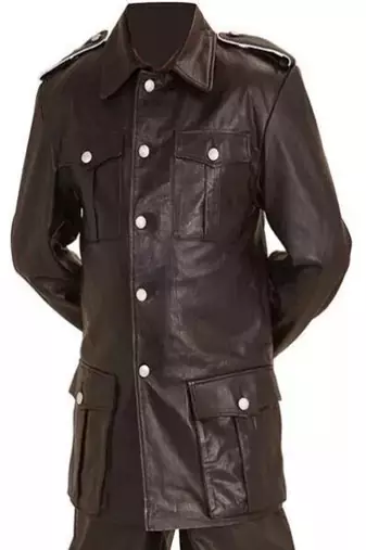 Men's brown genuine lambskin leather tranch coat - 4 envelope pocket & button style