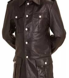 Men's brown genuine lambskin leather tranch coat - 4 envelope pocket & button style