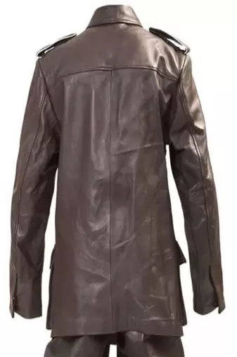 Men's brown genuine lambskin leather tranch coat - 4 envelope pocket & button style
