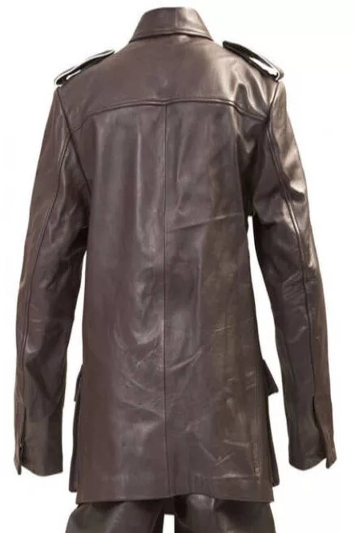 Men's brown genuine lambskin leather tranch coat - 4 envelope pocket & button style