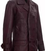 Men's burgundy genuine lambskin leather tranch coat - 4 envelope pocket & button style