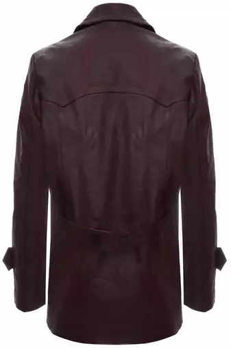 Men's burgundy genuine lambskin leather tranch coat - 4 envelope pocket & button style
