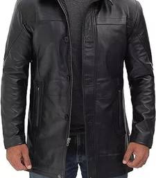 Men's black genuine lambskin leather blazer coat - 2 pocket & button style