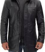 Men's black genuine lambskin leather blazer coat - 2 pocket & button style
