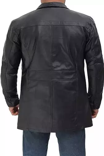 Men's black genuine lambskin leather blazer coat - 2 pocket & button style