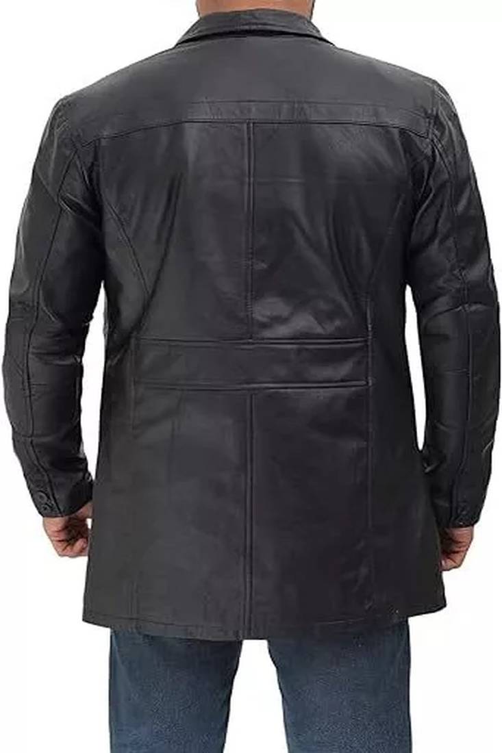 Men's black genuine lambskin leather blazer coat - 2 pocket & button style