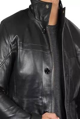 Men's black genuine lambskin leather blazer coat - 2 pocket & button style 3