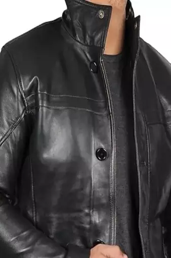 Men's black genuine lambskin leather blazer coat - 2 pocket & button style