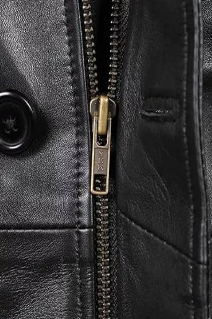 Men's black genuine lambskin leather blazer coat - 2 pocket & button style