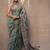 Green floral printed cotton blend saree with unstitched blouse piece