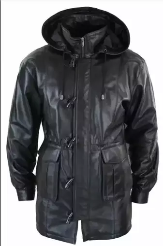 Men's black genuine lambskin leather blazer coat - 2  front patch pocket & button style