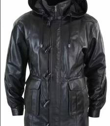 Men's black genuine lambskin leather blazer coat - 2  front patch pocket & button style