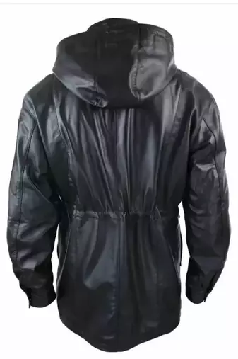 Men's black genuine lambskin leather blazer coat - 2  front patch pocket & button style