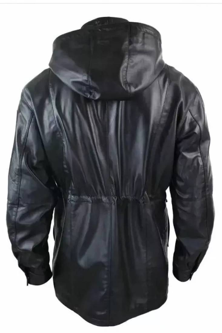 Men's black genuine lambskin leather blazer coat - 2  front patch pocket & button style
