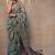 Green floral printed cotton blend saree with unstitched blouse piece